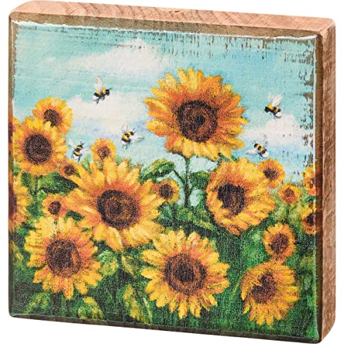 Primitives By Kathy 112376 Sunflowers Block Sign, 4-inch Square