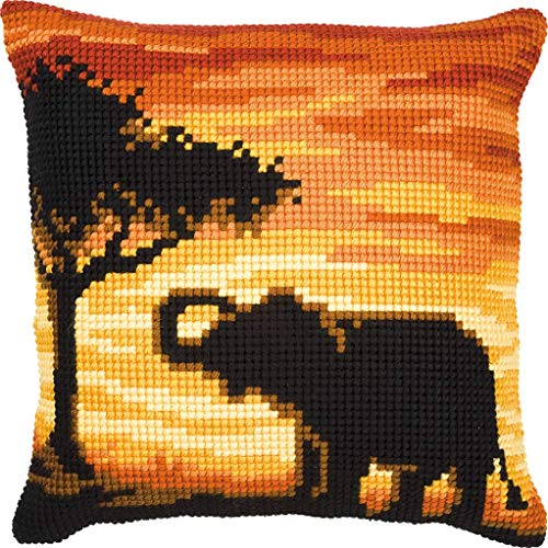 Vervaco 1200/730 Canvas Sunset Elephant Cushion Front Cross Stitch Kit 40cm