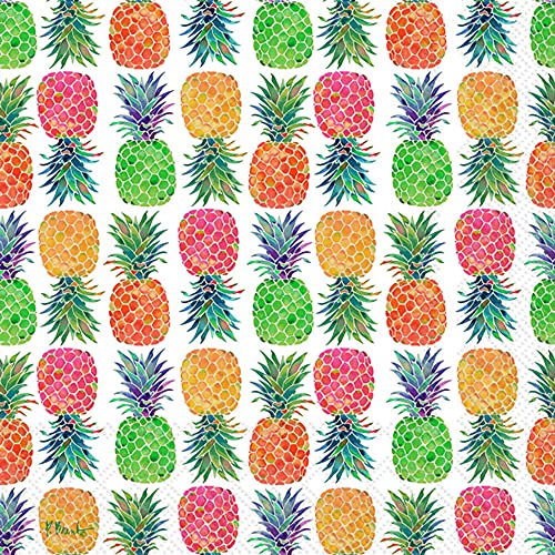 Boston International IHR 3-Ply Paper Napkins, 20-Count Cocktail Size, Tahiti Pineapple Repeat