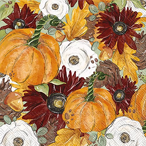Boston International IHR 3-Ply Cocktail Beverage Paper Napkins, 5 x 5-Inches, Fall Foliage