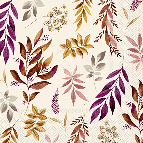 Boston International IHR Floral Fall Autumn Thanksgiving 3-Ply Paper Napkins, 20-Count Cocktail Size, Darla Leaves- Cream