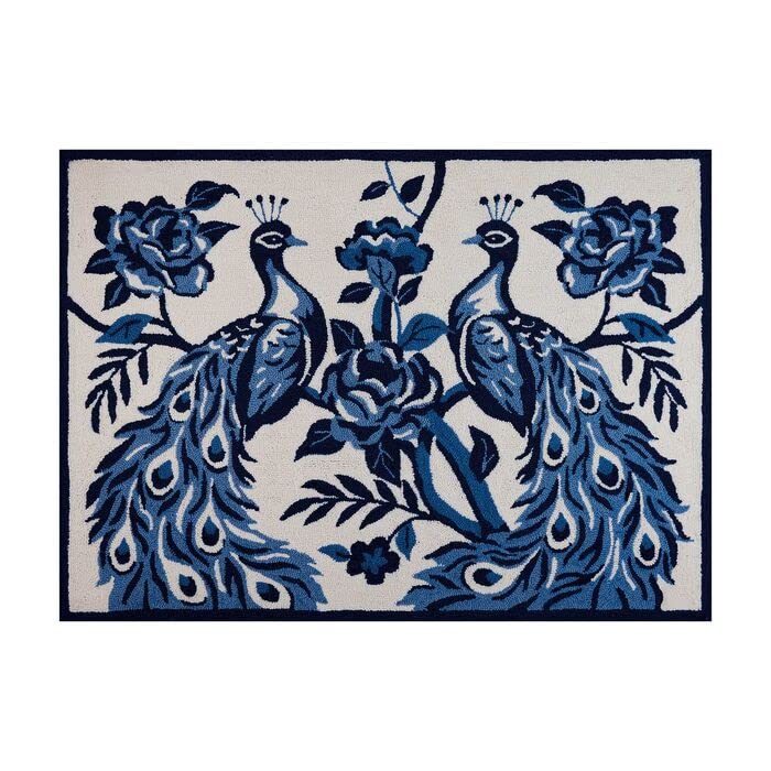 Peking Handicraft Chinoiserie Peacock Hook Rug, 44-inch Length, Multicolor, for Home, Office, Living Room D√©cor