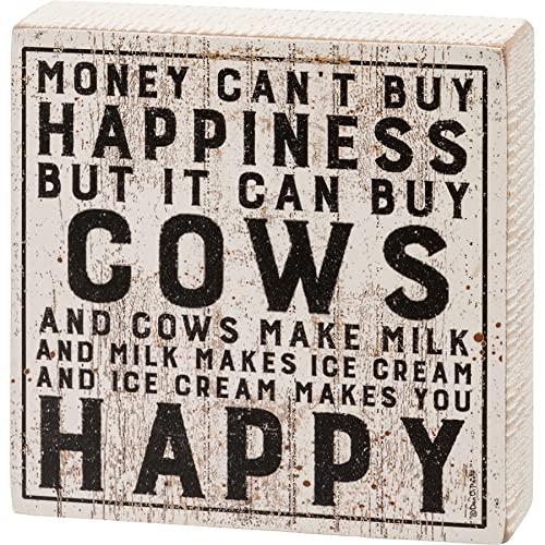 Primitives By Kathy 113585 Money Can Buy Cows Block Sign, 4-inch Square