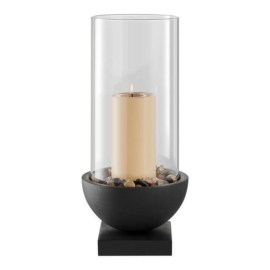 Danya B. Modern Black Metal Bold Pedestal and Glass Pillar Hurricane Candle Holder (Large)