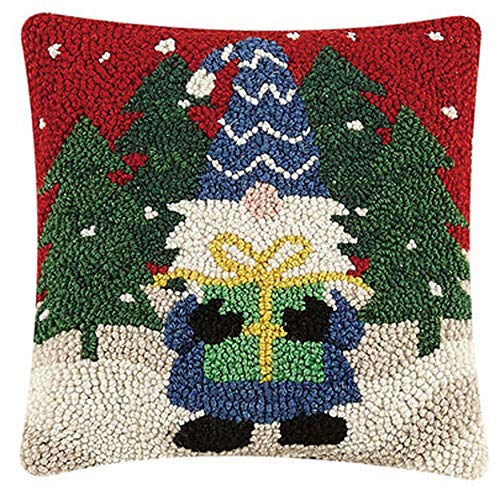Peking Handicraft Holiday Gnome Mini Hooked Wool Pillow - 10" x 10"