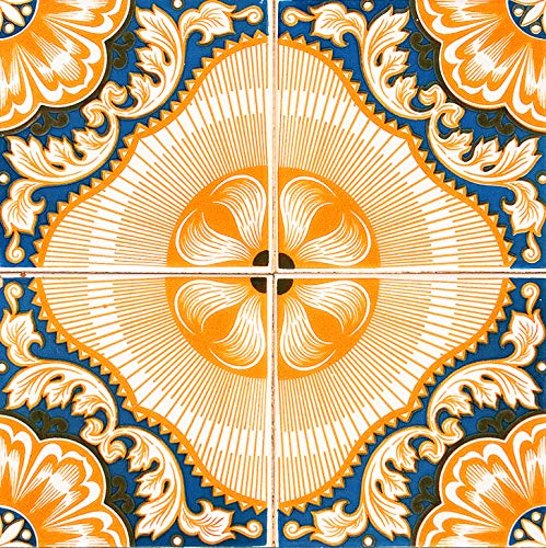 Tile Stickers by Mi Alma 24 pcs Talavera Wall Stencils Wall Stickers Peel and Stick Easy Application ‚Äö√Ñ√¨ Ideal for Bathroom, Kitchen Wall Tile Decals (8x8 Inch, Orange Flower H1)