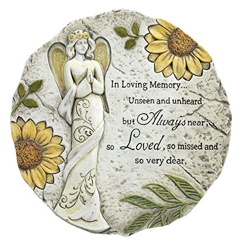 Napco in Loving Memory Always Loved Floral Angel 11 x 11 Inch Resin Bereavement Garden Stepping Stone