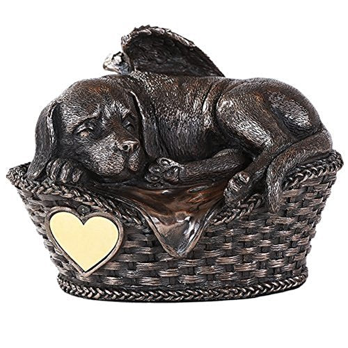 Pacific Trading Pet Memorial Angel Dog Sleeping In Basket Cremation Urn Bronze Finish Bottom Load 45 Cubic Inch