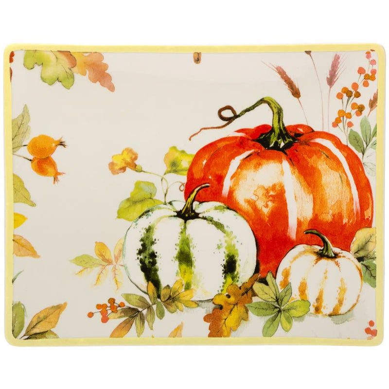 Boston International Ceramic Tray Dishwasher and Microwave Safe Fall Thanksgiving Serving Plate, 10" x 8", Pumpkin Love
