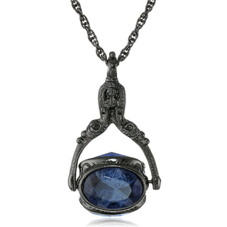 1928 Jewelry Sapphire Blue Crystal 3 Sided Rotating Spinner Necklace, 30 Inches