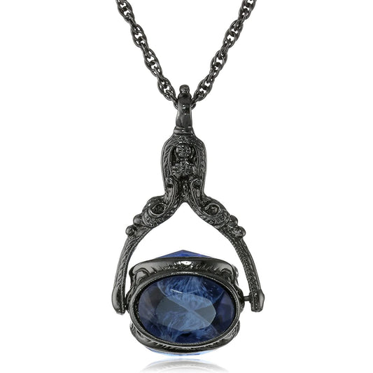 1928 Jewelry Sapphire Blue Crystal 3 Sided Rotating Spinner Necklace, 30 Inches