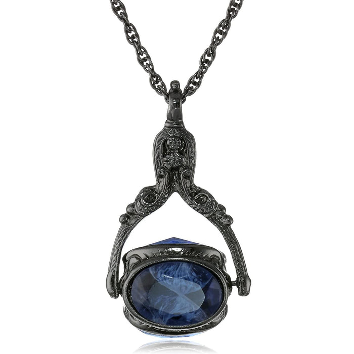 1928 Jewelry Sapphire Blue Crystal 3 Sided Rotating Spinner Necklace, 30 Inches