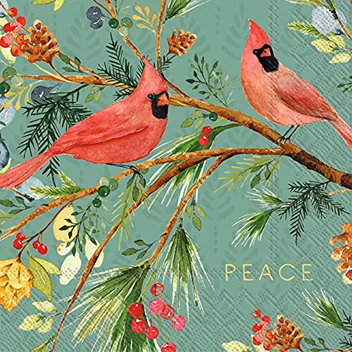 Boston International IHR 3-Ply Paper Napkins, 20-Count Cocktail Size, Cardinal Peace