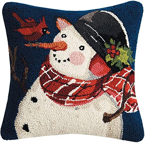 Peking Handicraft 31SW223C16SQ  Snowman with Cardinal on Nose Hook Pillow, 16-inch Square, Wool and Cotton