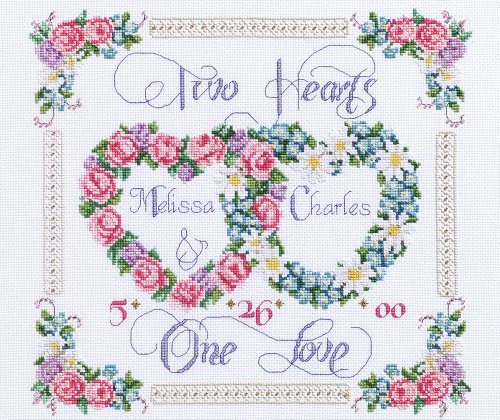 Design Works Crafts Janlynn RGRAMP.47728 Two Hearts, One Love Counted Cross Stitch Kit-14"X12" 14 Count