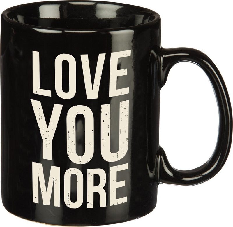 Primitives by Kathy 19280 Black and White Stoneware Coffee Mug, 20-Ounce, Love You More