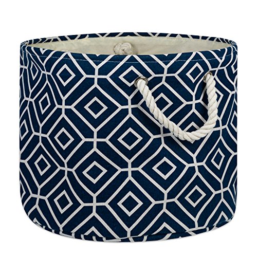 DII Design CAMZ10018 Collapsible Polyester Storage Basket Or Bin with Durable Cotton Handles, Home Organizer Solution for Office, Bedroom Closet, Toys, and Laundry, Large Round-15x16, Stained Glass Navy