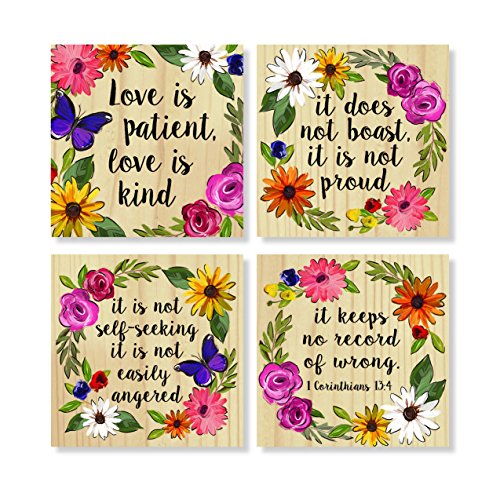 Carson Love is Patient Kind Floral Wreaths 4 x 4 Inch Tabletop Coasters Gift Boxed Set of 4