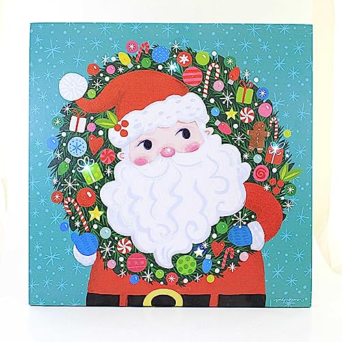 Ganz MX185096 LED Light Up Santa w/Wreath Wall Decor Canvas, 15.75-inch Height, Canvas and MDF