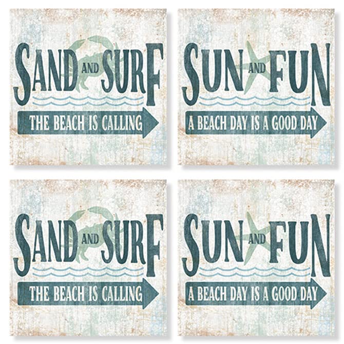 Carson Home Sun and Fun Beach House Coaster, 4-inch Square, Set of 4