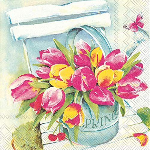 Boston International IHR 3-Ply Lunch Paper Napkins, 6.5 x 6.5-Inches, Spring Tulips