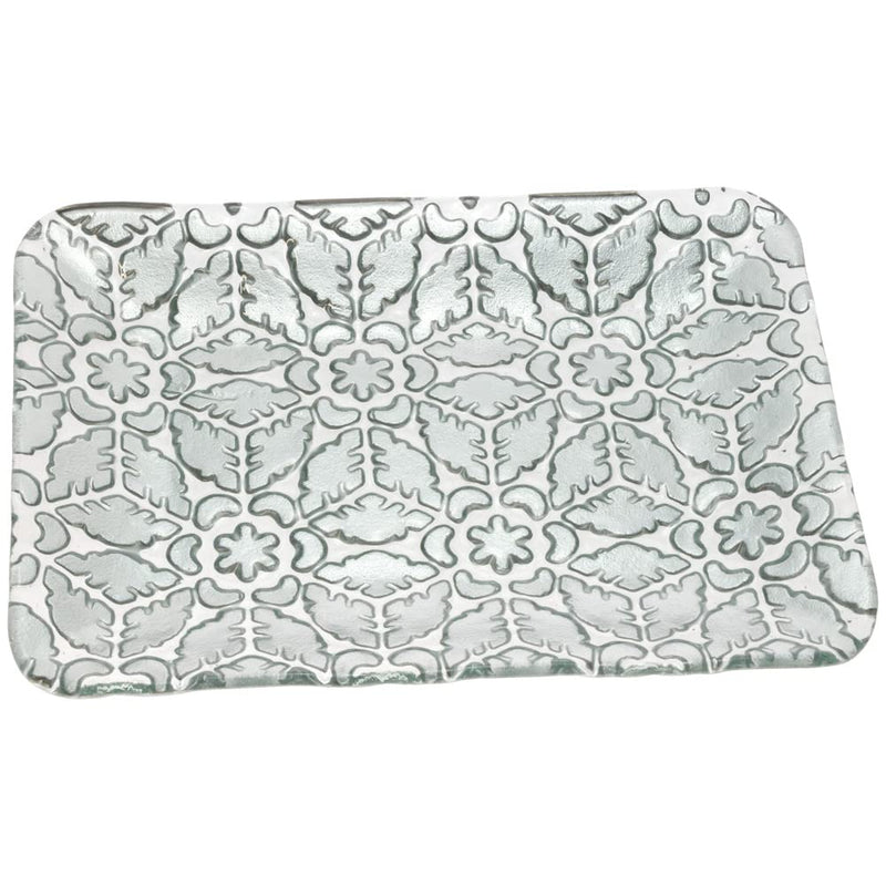 Boston International Christmas Winter Holiday Glass Serving Plate, 12 x 9-Inches, Silver Filigree