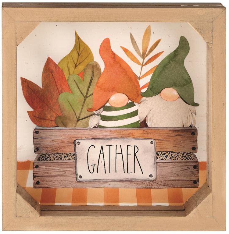 Blossom Bucket 226-30356 Gather Gnome Shadow Box with Crate Style Frame, 6-inch Square