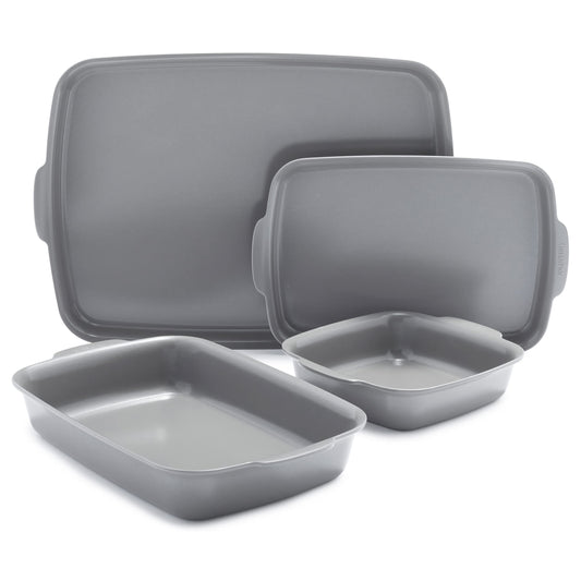 GreenPan Premiere Ovenware Healthy Ceramic Nonstick 4-Piece Warp-Free Bakeware Set, Rectangular and Square Baking Pan, Quarter/Half Sheet, Oven & Broiler safe to 600F, Dishwasher Safe, PFAS-Free, Gray
