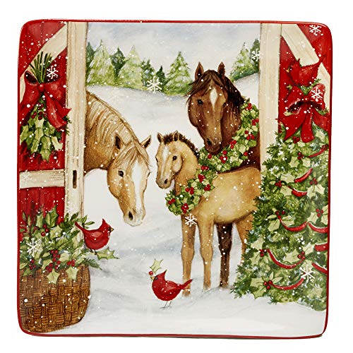 Certified International 22805 Christmas on the Farm Square Platter 12.5" Servware, Serving Accessories, One Size, Multicolored