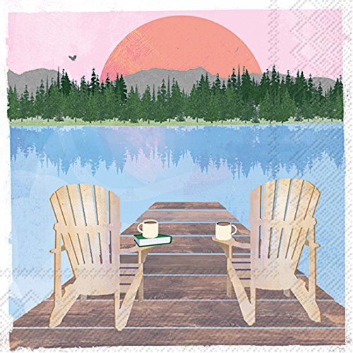 Boston International Ideal Home Range 20 Count 3-Ply Sunday Lake Paper Cocktail Napkins, Chairs