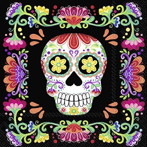 Boston International IHR Day of the Dead Fall Autumn Halloween 3-Ply Paper Napkins, 20-Count Cocktail Size, No Vida Cantina