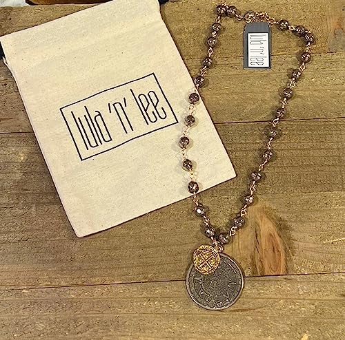 Lula N Lee Pyrite Necklace With Hand Cast Gold and White Bronze Sundial Pendants, 17-inch Length, Women Fashion Accessories