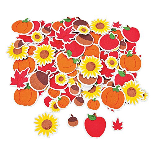 Fun Express Fall Themed Adhesive Foam Shapes - Bulk 500 Fun Autumn Shapes like Pumpkins and Apples - Craft Supplies for Kids