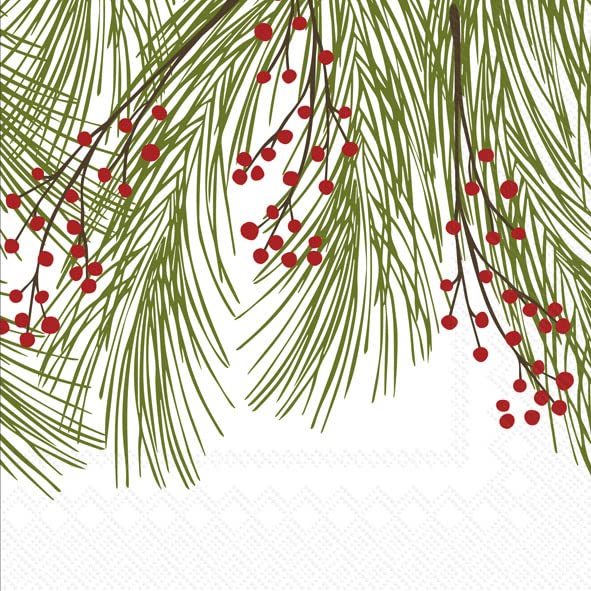 IHR Ideal Home Range Cocktail Disposable 3-Ply Paper Beverage Napkins, 5" x 5", Winterberry Pine