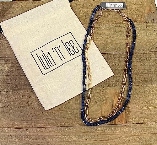 Lula N Lee Double Strand Blue Lapis and Gold Plated Chain Necklace, 17-inch Length, Women Fashion Accessories