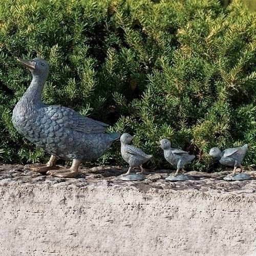 Roman Duck with Ducklings Garden Statue, Set of 4, 11.25-inch Length, Outdoor Decoration