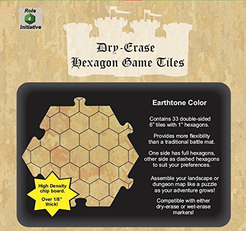 Role 4 Initiative Dry Erase Hexagon Dungeon Tiles, Earthtone - Pack of 33 Six Inch Tiles