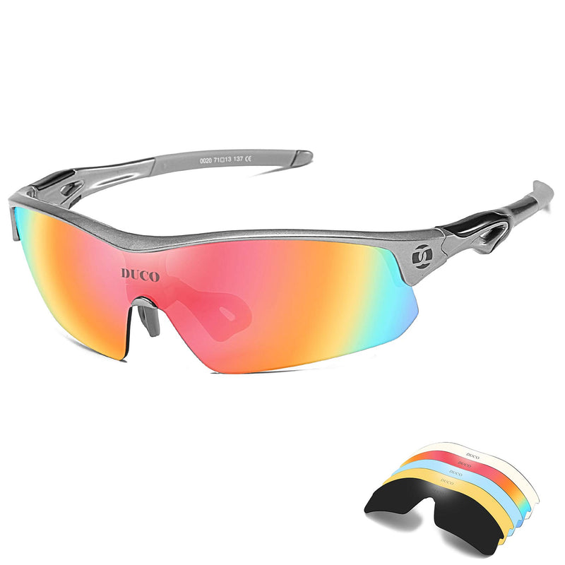 DUCO Polarized Sports Cycling Sunglasses for Men with 5 Interchangeable Lenses for Running Golf Fishing Hiking Baseball