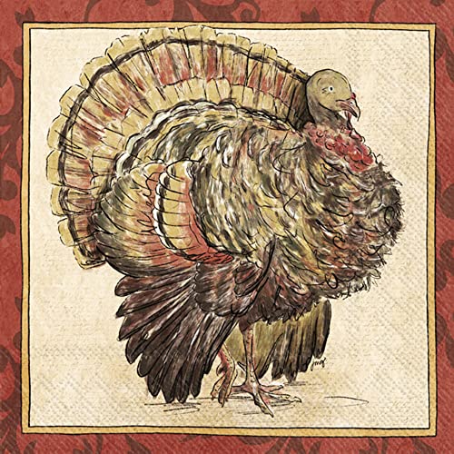 Boston International IHR Fall Autumn Halloween Thanksgiving 3-Ply Paper Napkins, 20-Count Cocktail Size, Painterly Turkey