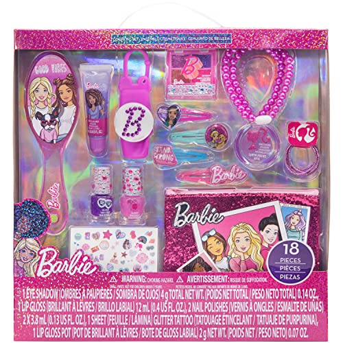 UPD Barbie - Townley Girl Cosmetic Makeup Gift Box Set includes Lip Gloss, Nail Polish, Eye Shadow, Hair Accessories and more! for Kids Girls, Ages 3+ perfect for Parties, Sleepovers and Makeovers