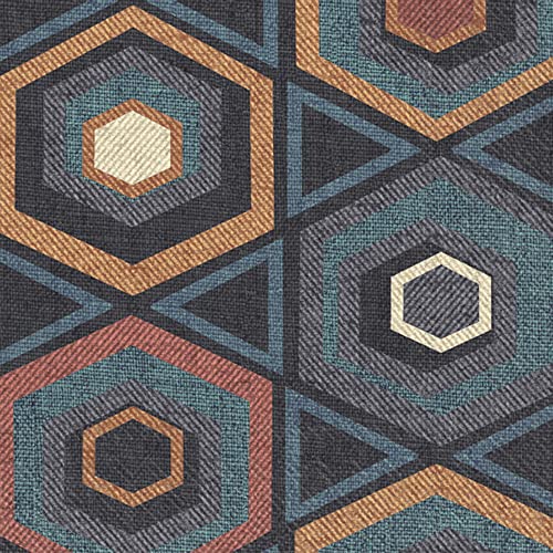 Boston International IHR Fall Autumn Modern Geometric Pattern 3-Ply Paper Napkins, 20-Count Cocktail Size, Henna- Blue Terracotta