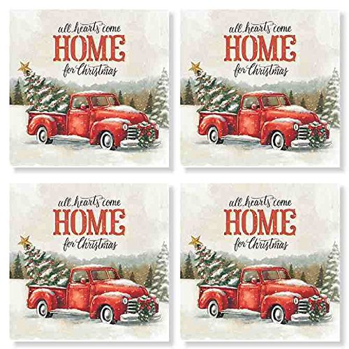 Carson Christmas Truck Square House Coaster Set of 4