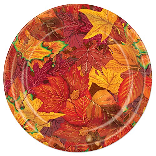 Beistle 90809 Thanksgiving Fall Leaves Round Plates, 9" - 8 Pcs