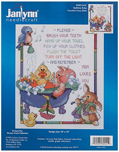 Design Works Crafts Janlynn Bath Time Rules Counted Cross Stitch Kit-10"X12" 14 Count