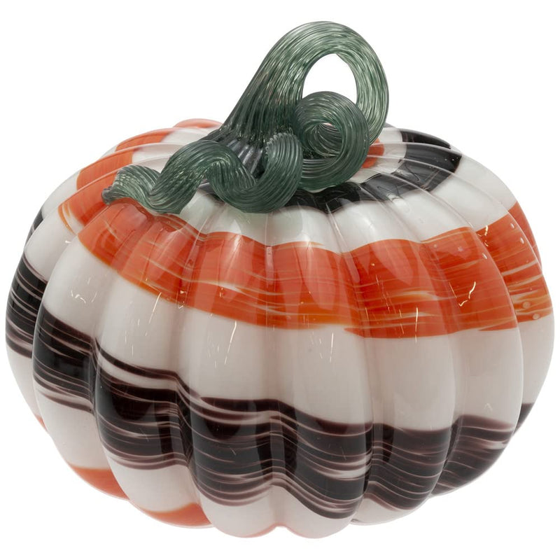 Boston International Pumpkin Fall Harvest Thanksgiving Tabletop Decorations Hand Blown Glass, Small, Autumn Swirl