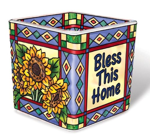 Amia 41550 Bless This Home Hand-Painted Glass Square Votive, 2-1/4-Inch