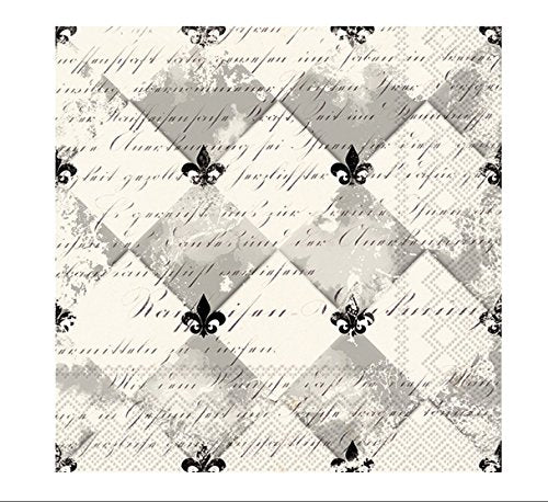 Boston International Celebrate the Home French Fleur De Lis 3-Ply Paper Cocktail Napkins, Cream/Black, 20-Count