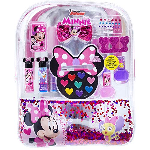 UPD Disney Minnie Mouse - Townley Girl backpack Cosmetic Set, Includes: Lip Gloss Compact, Hair Bows, Nail Polish, Nail File, Lip Balm, Toe Spacer, Nail Stickers