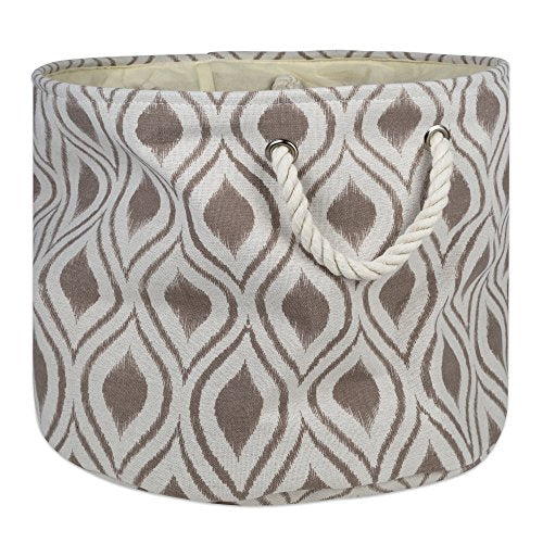 DII Design Polyester Container with Handles, Ikat Storage Bin, Large Round, Stone