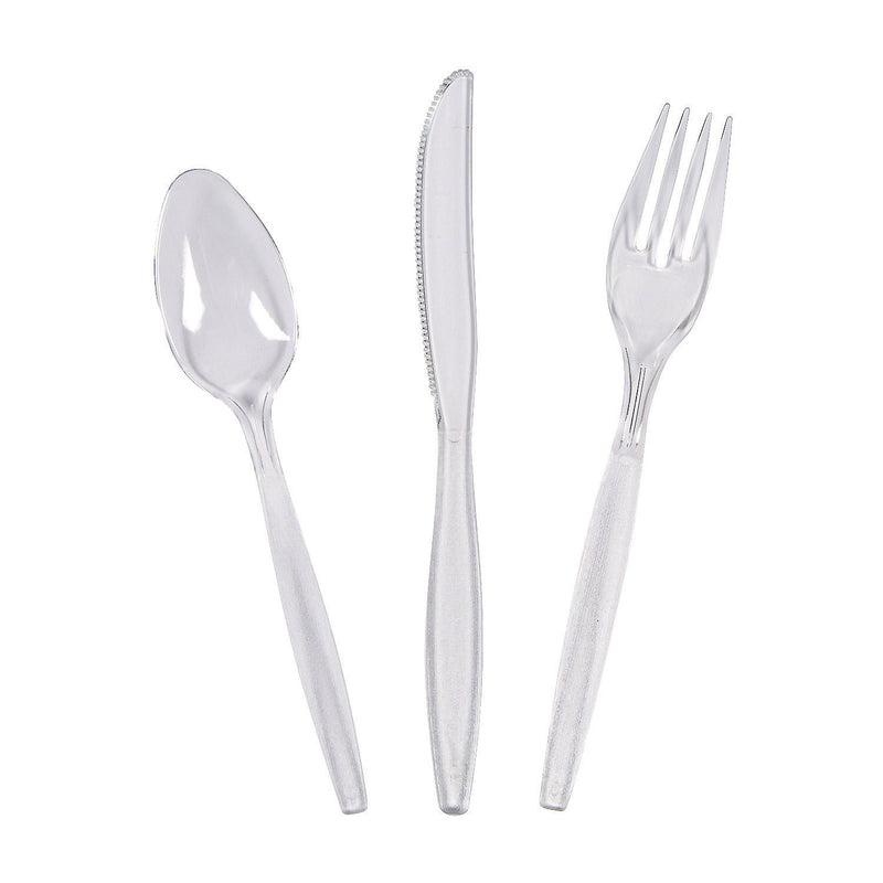 Bulk Plastic Cutlery Sets for 70, 210 Pieces, Spoons, Knives, Forks, Party and Wedding Supplies (Clear)
